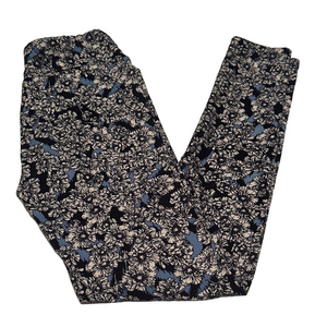 LuLaRoe Blue and Black One Size Floral Leggings